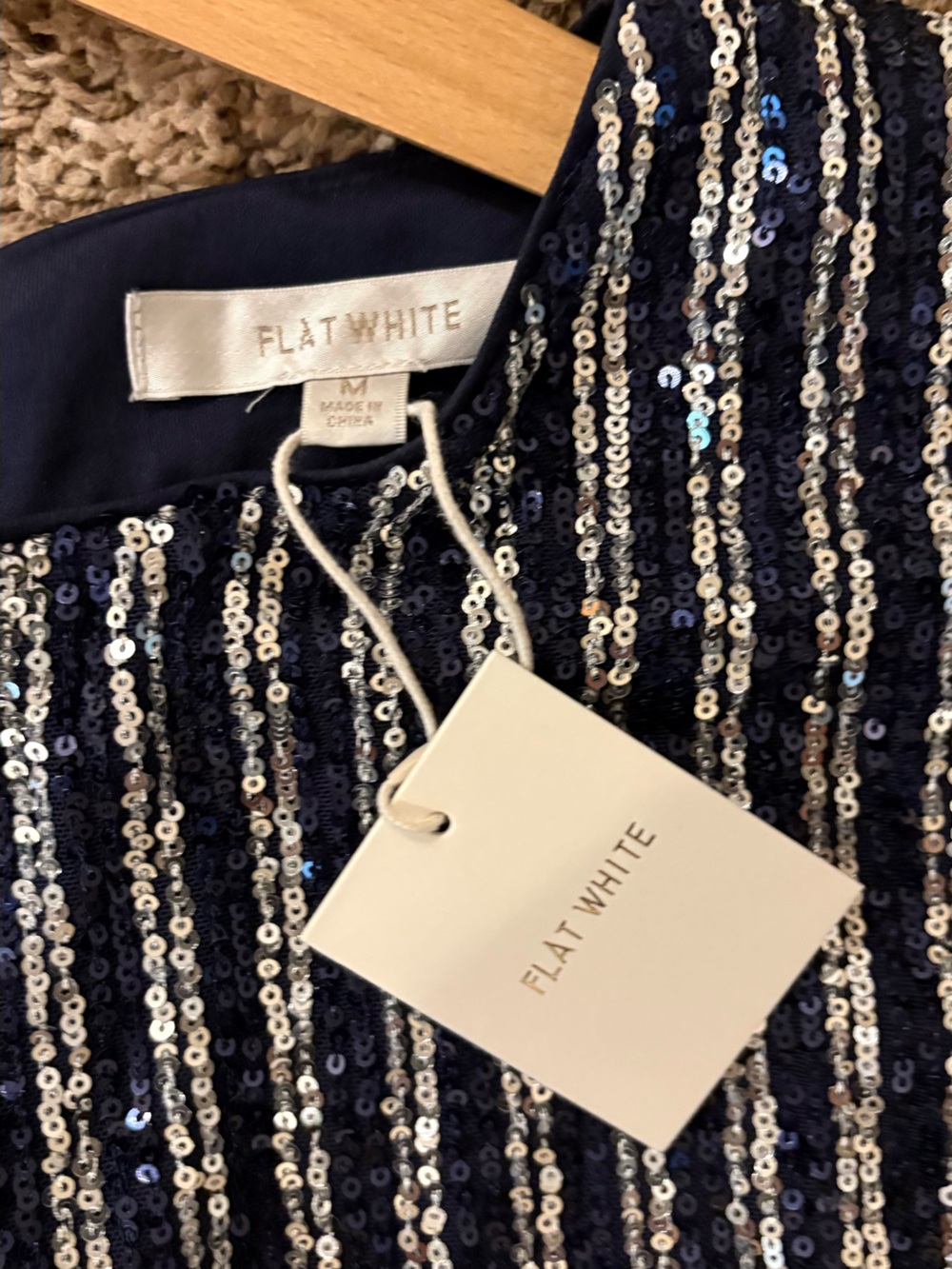 Anthropologie Flat White Navy and Silver Sequin Shift - Picture 4 of 4